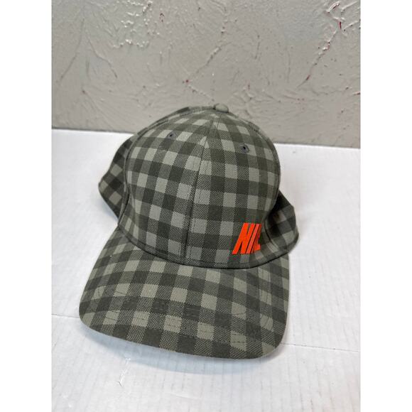 NIKE GOLF Plaid‎ Checkered Green Orange Logo Hat Cap Stretch Flex Size S/M - Picture 1 of 4